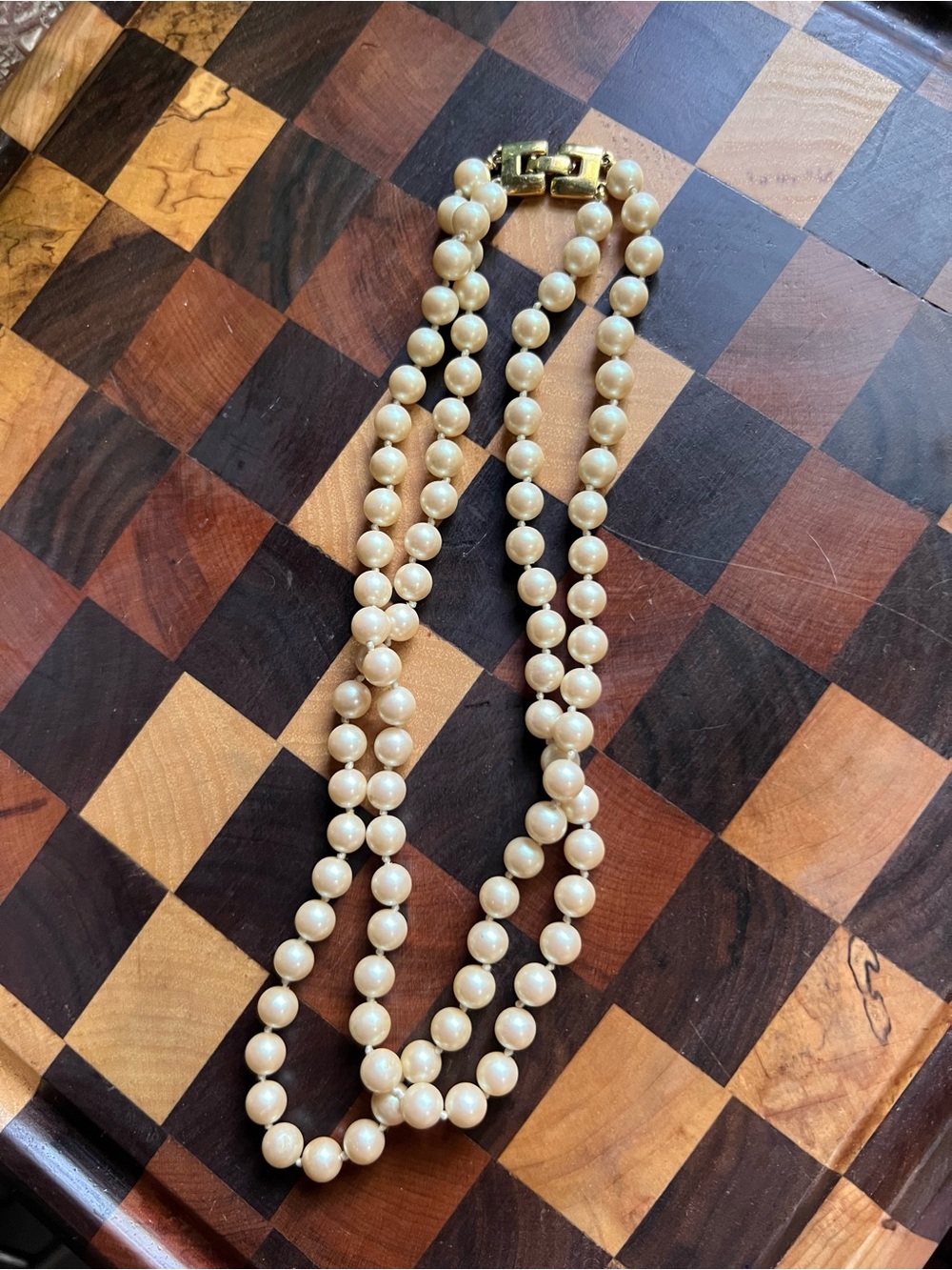 Monet Vtg Ivory Double-Strand Faux? Pearl Necklace with Gold Clasp